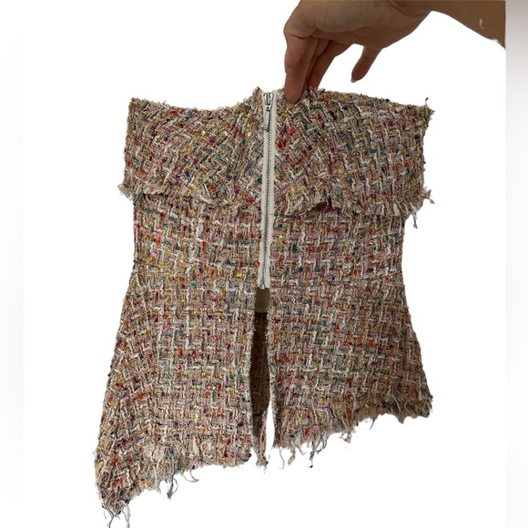 Prem The Label Tweed Multicolour Strapless Asymmetric Hem Top - Picture 5 of 7